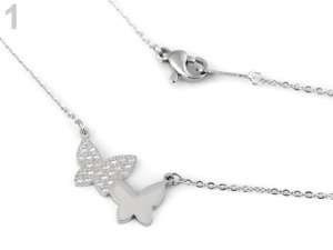 Náhrdelník sova, motýl s kamínky z nerezové oceli