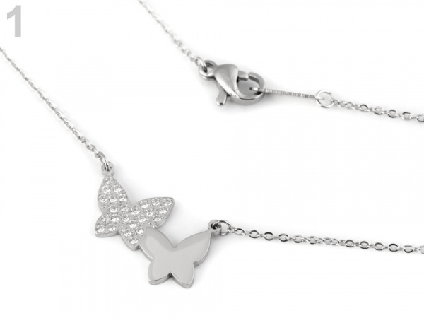 Náhrdelník sova, motýl s kamínky z nerezové oceli