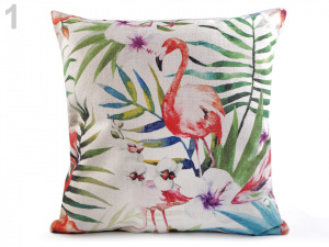 Povlak na polštář plameňák a exotické květy 43x43 cm