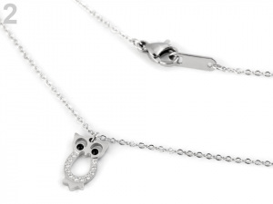 Náhrdelník sova, motýl s kamínky z nerezové oceli