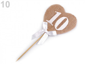 Zápich jutové srdce s čísly / k narozeninám