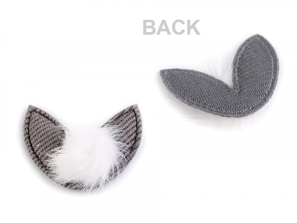 Textilní aplikace / nášivka uši s kožešinovou bambulkou