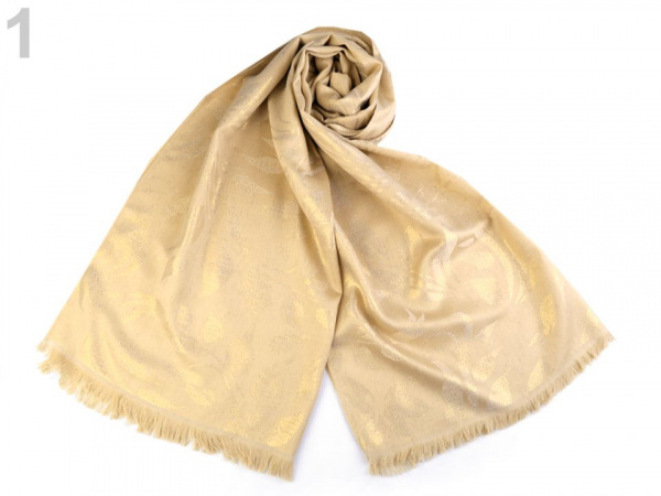 Šála s lurexem se vzorem listů 70x175 cm