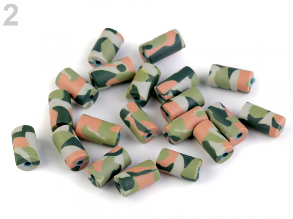 Fimo korálky army váleček 6x11 mm