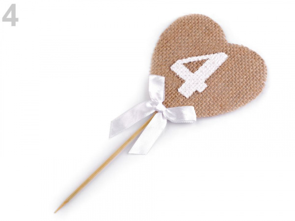 Zápich jutové srdce s čísly / k narozeninám