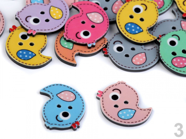 Knoflík rty, ptáček, motýl, kočka