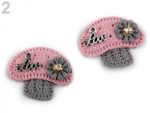 Háčkovaná textilní aplikace / nášivka hříbek s kamínkem