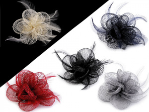 Brož / ozdoba do vlasů květ s peřím