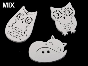 Dřevěné sovičky a liška k zavěšení / k nalepení / k domalování