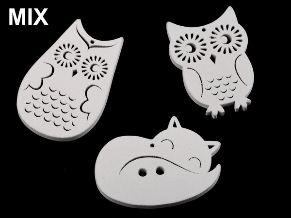 Dřevěné sovičky a liška k zavěšení / k nalepení / k domalování