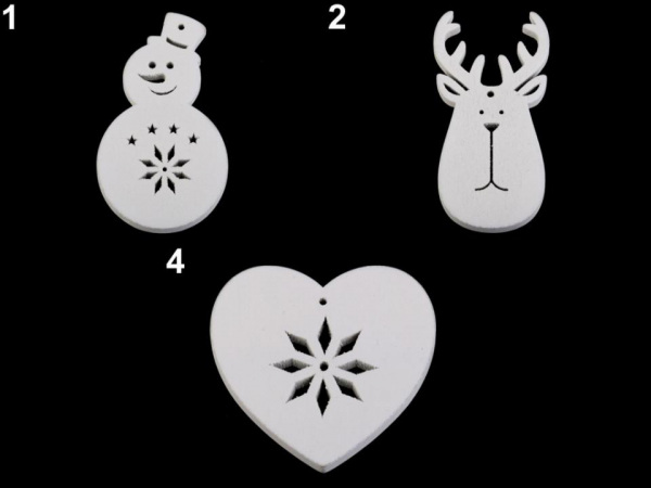 Dřevěný sněhulák, sob, anděl, srdce