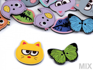 Knoflík rty, ptáček, motýl, kočka