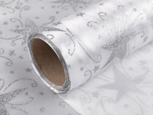 Vánoční satén jednostranný šíře 48 cm hvězda s glitry