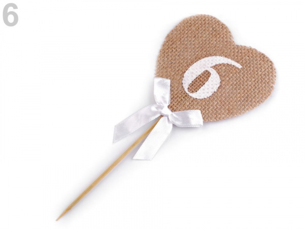 Zápich jutové srdce s čísly / k narozeninám