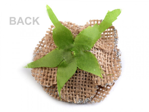 Textilní aplikace / nášivka jutový květ s glitry Ø55 mm