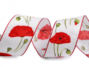 Stuha s drátem vlčí mák šíře 40 mm