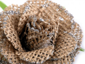 Textilní aplikace / nášivka jutový květ s glitry Ø55 mm