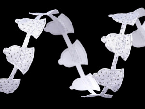 Saténový prýmek šíře 20 mm vánoční zvonečky s glitry