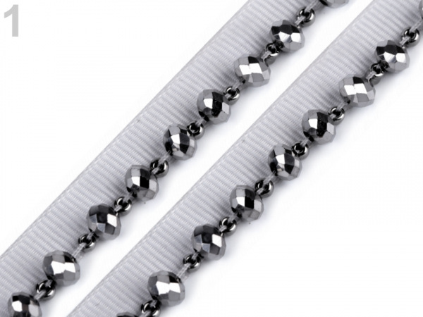 Prýmek / paspulka s broušenými korálky šíře 15 mm