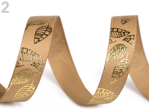 Rypsová stuha šíře 15 mm s listy