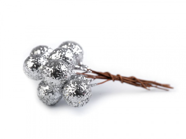 Vánoční dekorační kuličky s glitry a drátkem Ø12 mm
