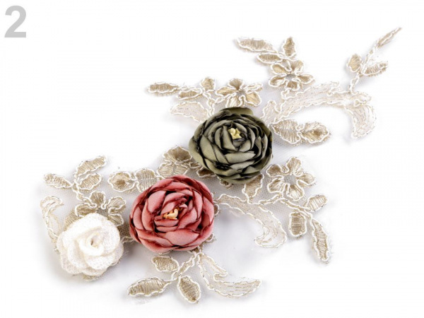 Monofilová aplikace / vsadka 3D 12x23 cm s květy