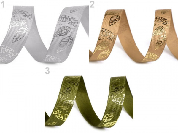 Rypsová stuha šíře 15 mm s listy