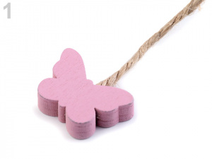 Dřevěný ptáček, motýl, květ, srdce s provázkem