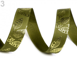 Rypsová stuha šíře 15 mm s listy