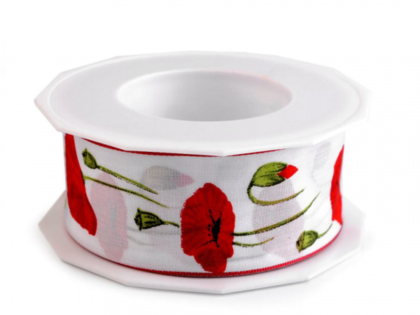 Stuha s drátem vlčí mák šíře 40 mm