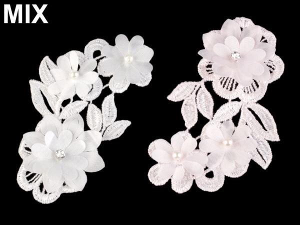 Krajková aplikace / vsadka 3D 6,3x12 cm