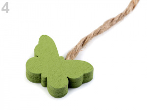 Dřevěný ptáček, motýl, květ, srdce s provázkem