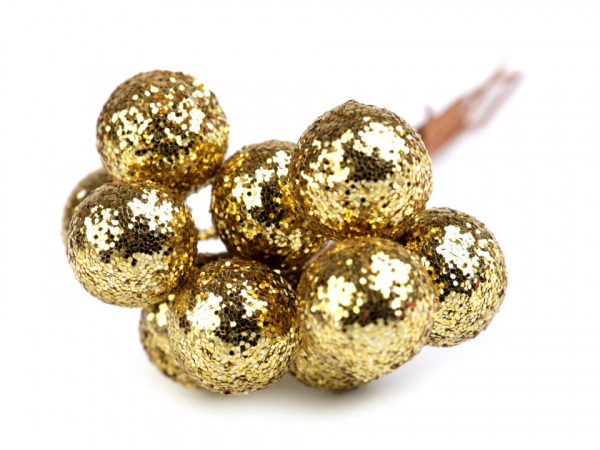 Vánoční dekorační kuličky s glitry a drátkem Ø12 mm