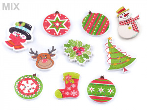 Dřevěný dekorační knoflík vánoční