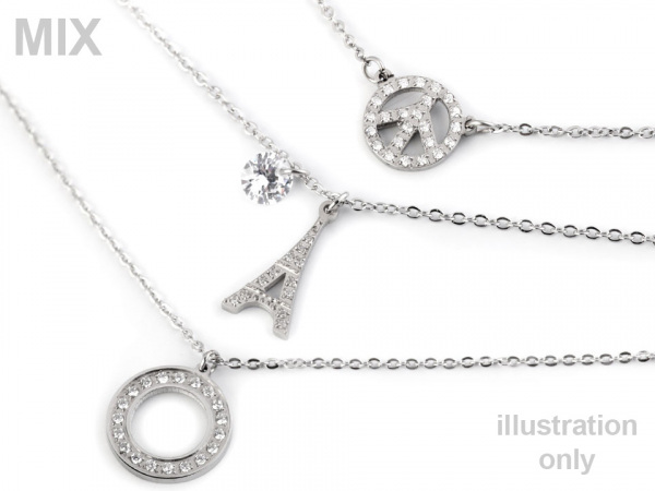 Náhrdelník sova, motýl s kamínky z nerezové oceli