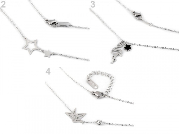 Náhrdelník hvězda, plameňák, srdce z nerezové oceli