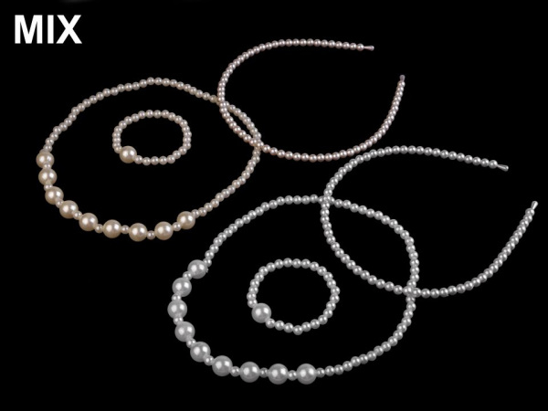 Dětská sada perlový náhrdelník, náramek a čelenka