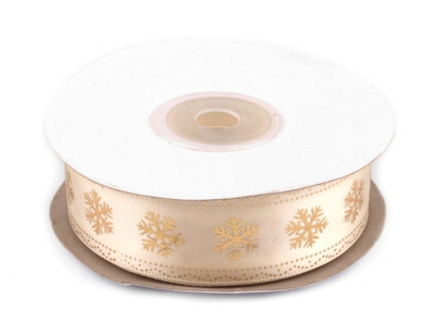 Vánoční stuha vločky šíře 25 mm