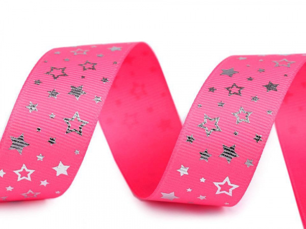 Rypsová stuha hvězdy šíře 25 mm vánoční