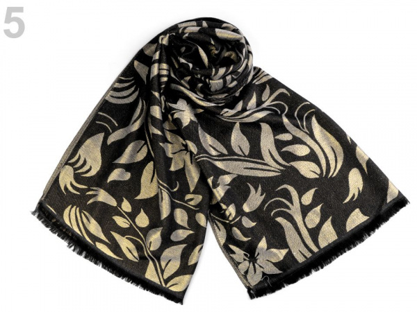 Šála s lurexem se vzorem listů 70x175 cm