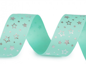 Rypsová stuha hvězdy šíře 25 mm vánoční