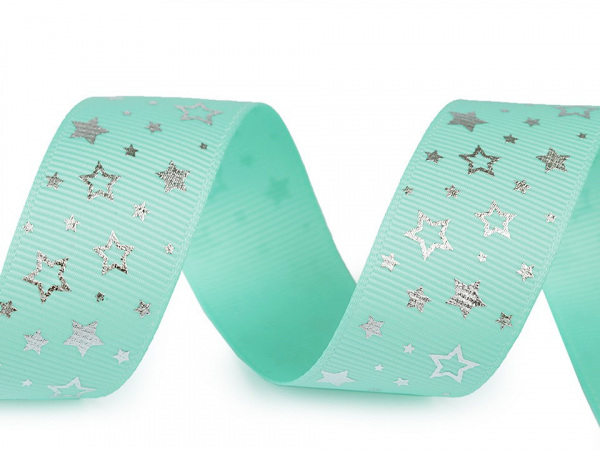 Rypsová stuha hvězdy šíře 25 mm vánoční