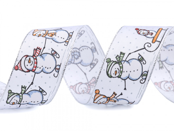 Stuha sněhuláci s drátem šíře 40 mm