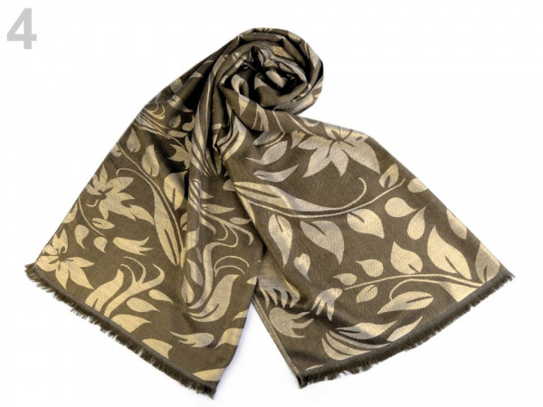Šála s lurexem se vzorem listů 70x175 cm