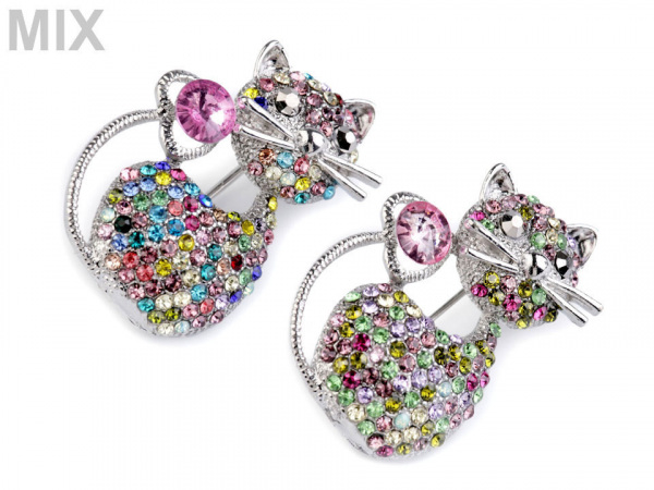 Brož s broušenými kamínky kočka