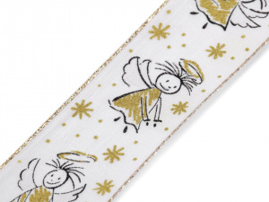 Stuha andělé s drátem šíře 40 mm