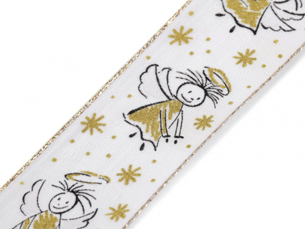 Stuha andělé s drátem šíře 40 mm