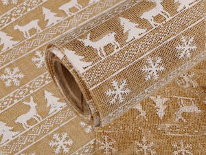 Imitace juty šíře 24 cm ornament, květ, sob, vločka