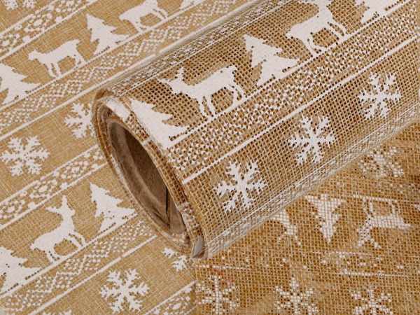 Imitace juty šíře 24 cm ornament, květ, sob, vločka