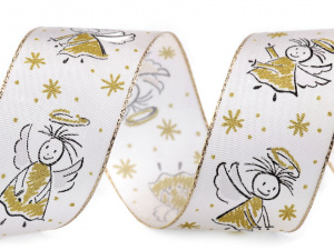 Stuha andělé s drátem šíře 40 mm